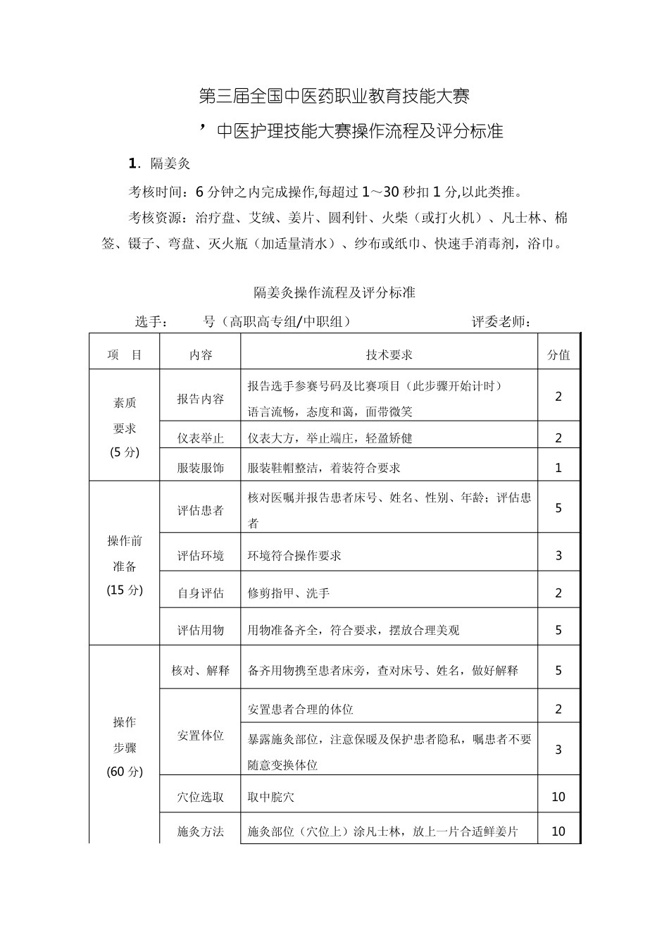 2013’中医护理技能大赛操作流程及评分标准_第1页