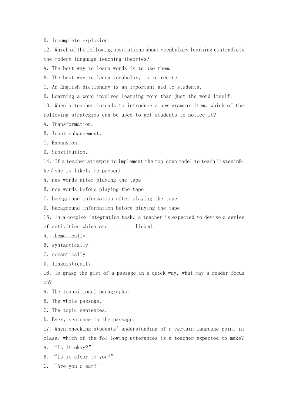 2013下半年教师资格证考试《英语学科知识与教学能力(初级中学)》真题及答案_第3页