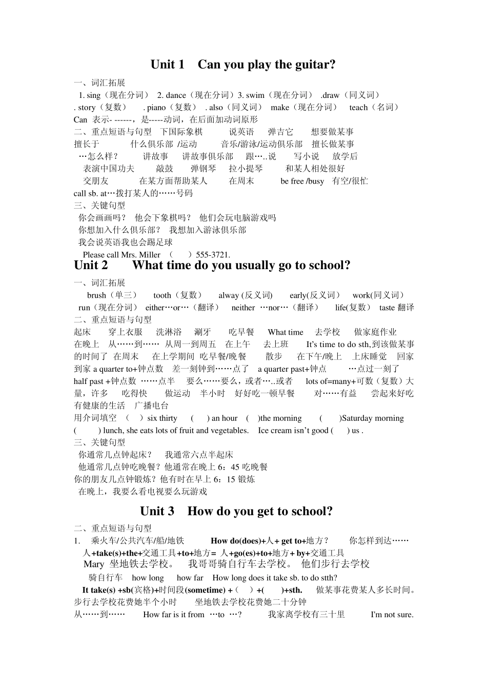 2013人教版七年级英语下册units112重点短语和句子及范文_第1页