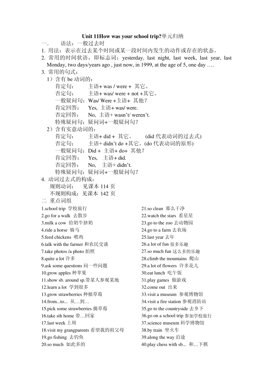 2013人教版版英语七年级下Unit11Howwasyourschooltrip单元归纳_第1页