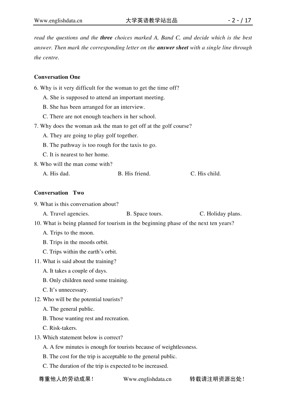 2013全国大学生英语竞赛真题试卷(A类)_word版(含完整图片)_第2页