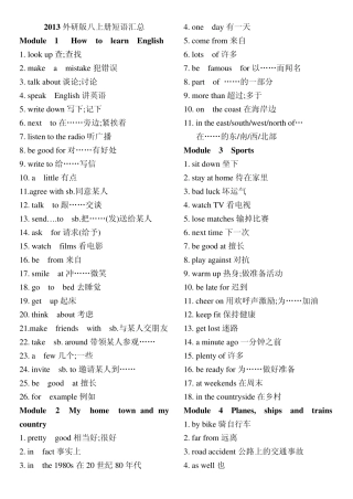 2013外研版八上册重点短语汇总