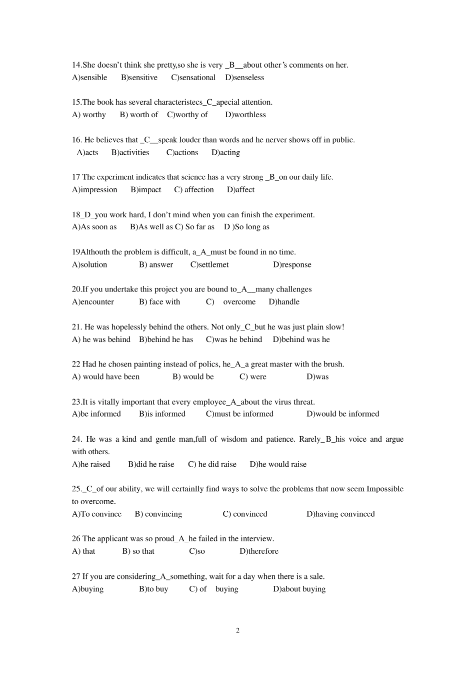 2013学位英语考前模拟题_第2页