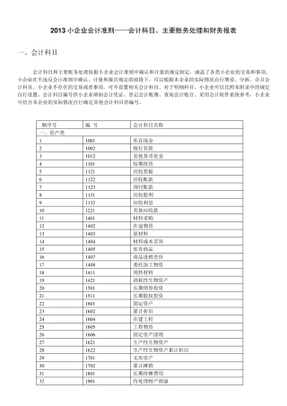 2013小企业会计准则会计科目主要账务处理和财务报表