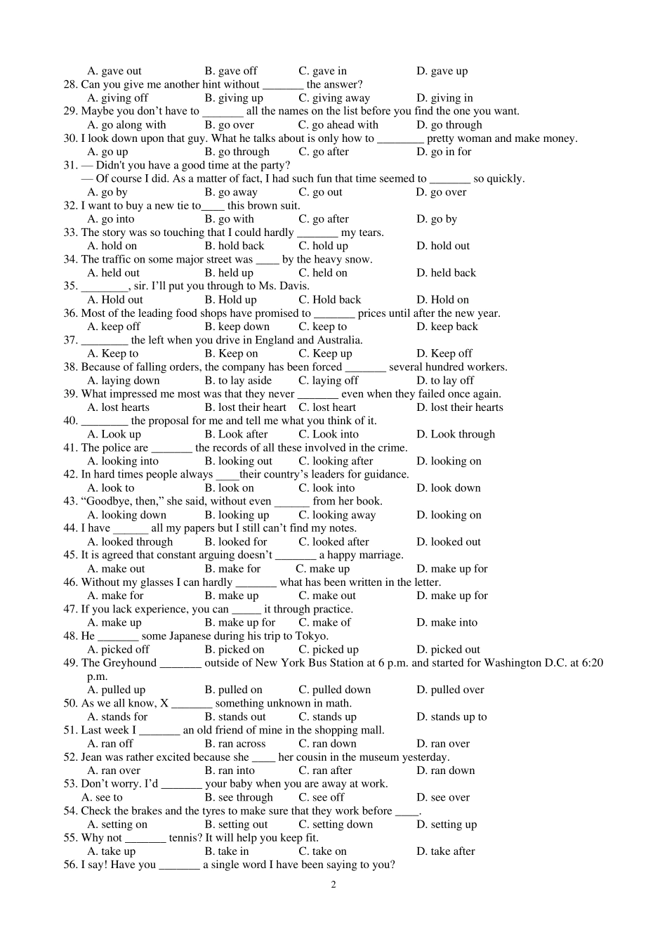 2013届高三英语动词短语练习_第2页