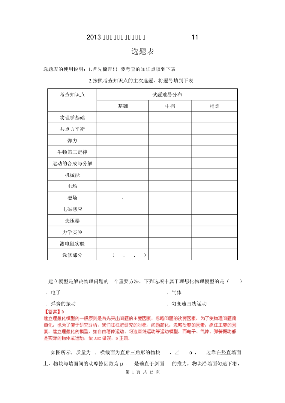 2013届高考物理密破仿真预测卷11(解析版含选题表)_第1页