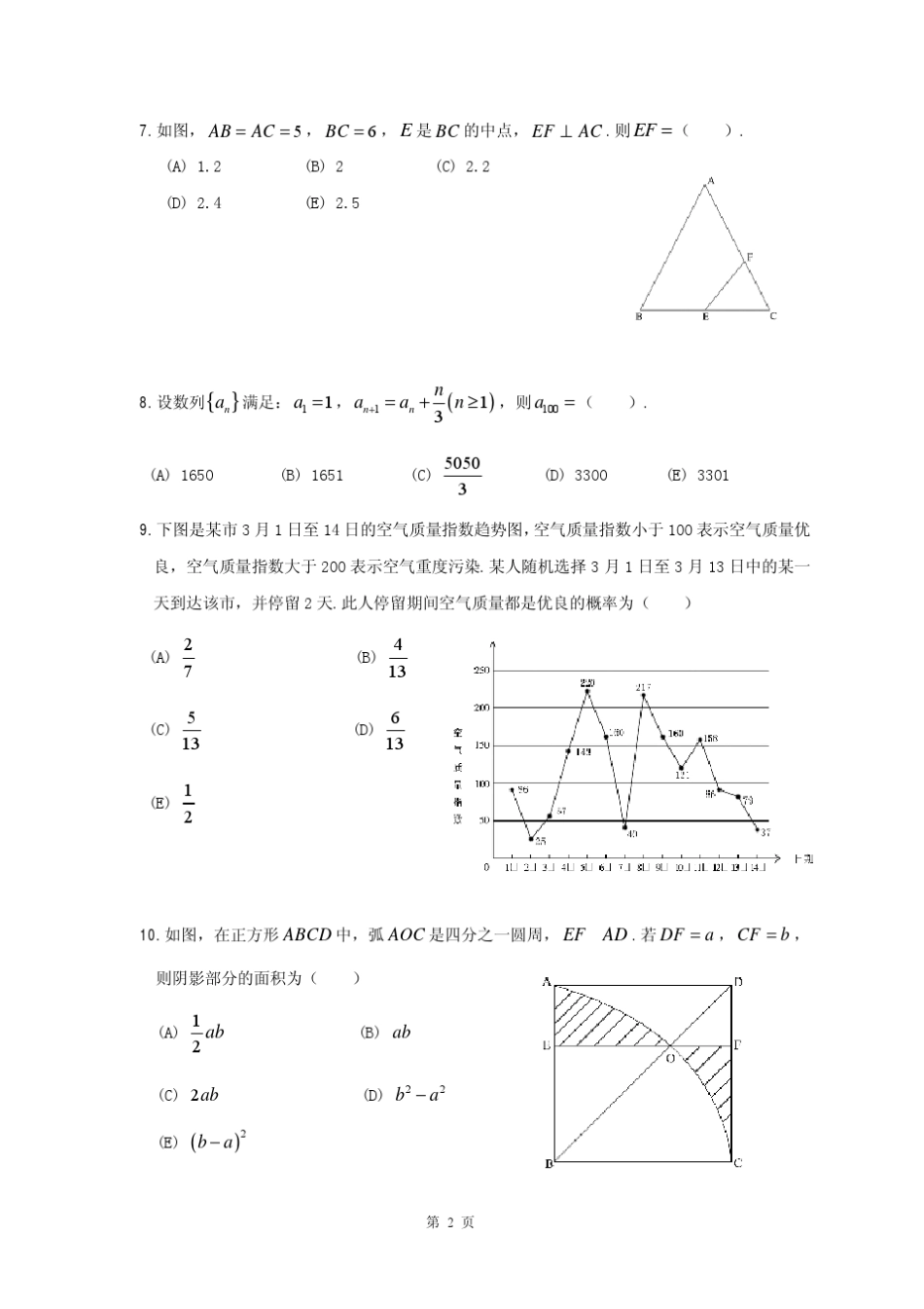 2013年10月在职MBA联考数学真题+解析_第2页