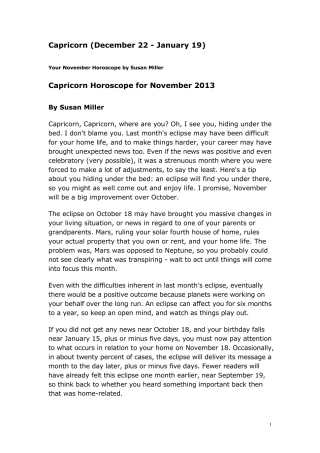 2013年11月摩羯座运势苏珊米勒纯英文版挑战英语水平