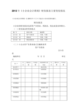 2013年《小企业会计准则》财务报表主要变化情况