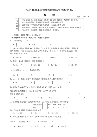 2013年中央美术学院附中招生模仿试卷数学及答案