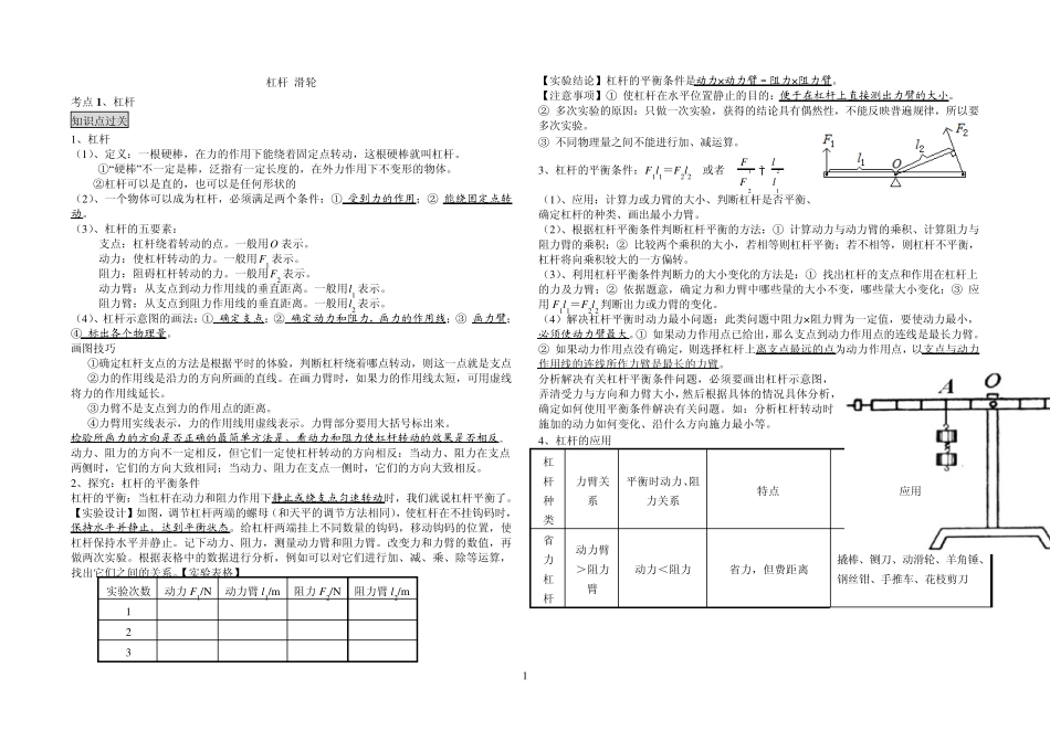 2013年中考物理专题：杠杆与滑轮_第1页