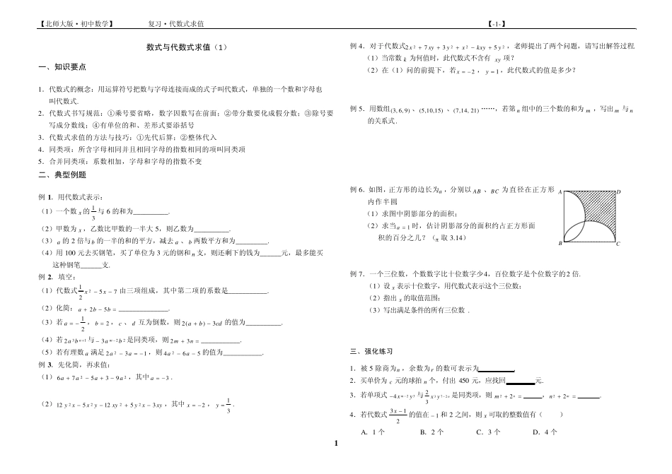 2013年中考突破：代数式求值(专题复习)学生版_第1页