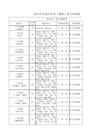 2013年从化汽车客运站最新时刻表