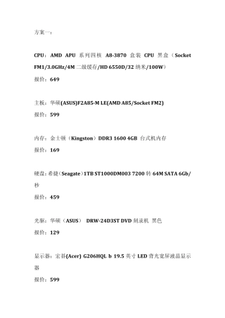2013年元月份组装机配置清单及相应报价