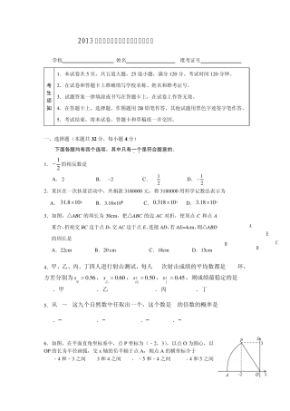 2013年北京市大兴区初三数学一模试题及答案