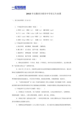2013年安徽省合肥市教师招聘考试笔试语文中学学段真题答案解析