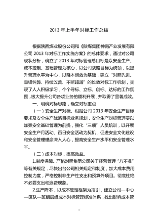 2013年对标工作总结