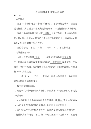 2013年新人教版八年级物理下册知识点总结