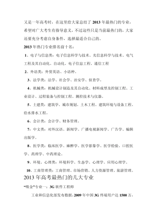2013年热门专业排名