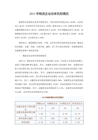 2013年物流企业总体负担情况