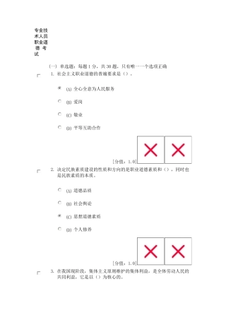 2013年继续教育公共科目专业技术人员职业道德考试(74分)