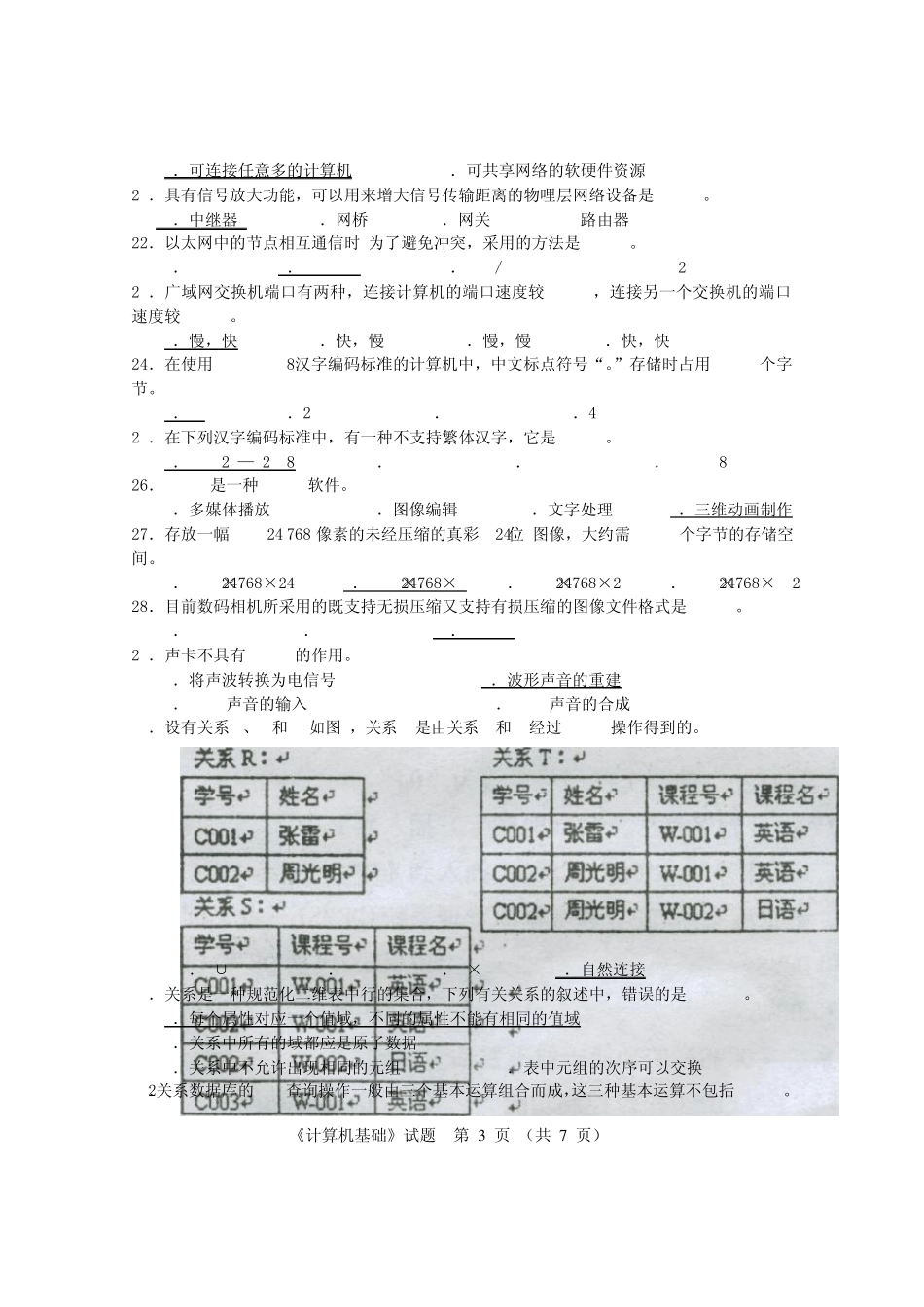 2013年计算机专转本模拟题二答案_第3页