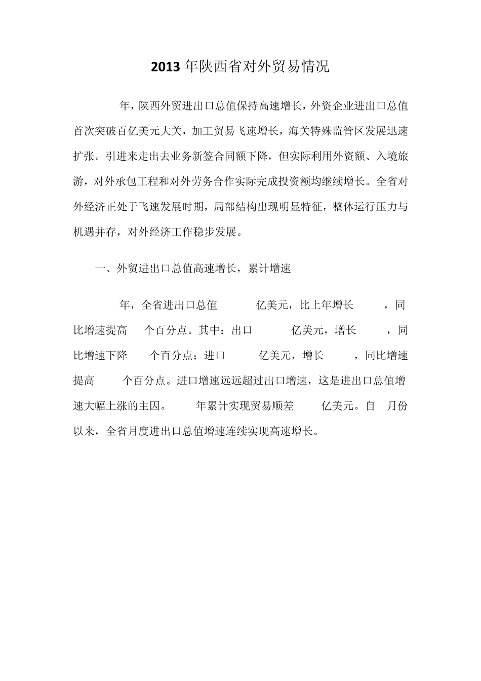 2013年陕西省对外贸易情况_第1页