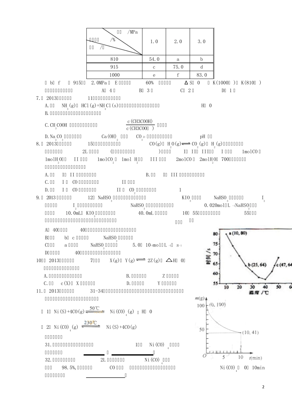 2013年高考试题汇编：考点07化学反应速率与化学平衡_第2页
