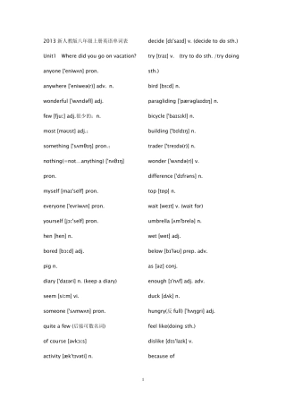 2013新人教版八年级上册英语单词(无汉译)