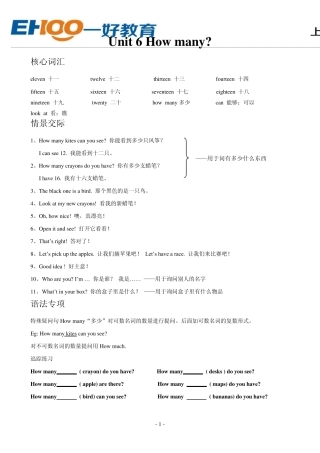 2013新版pep英语三年级下Unit6Howmany单元知识点复习测试