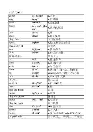 2013新版人教版七年级下册英语单词表(按单元排序)全册(附音标和解释)