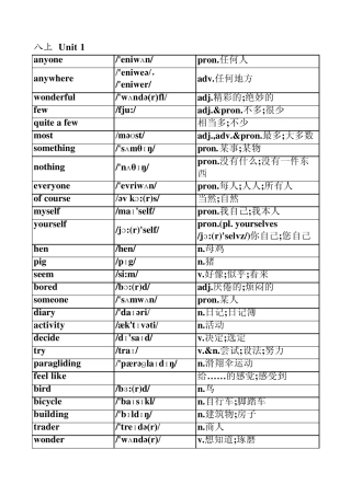 2013新版人教版八年级上册英语单词表(按单元排序)全册(附音标和解释)