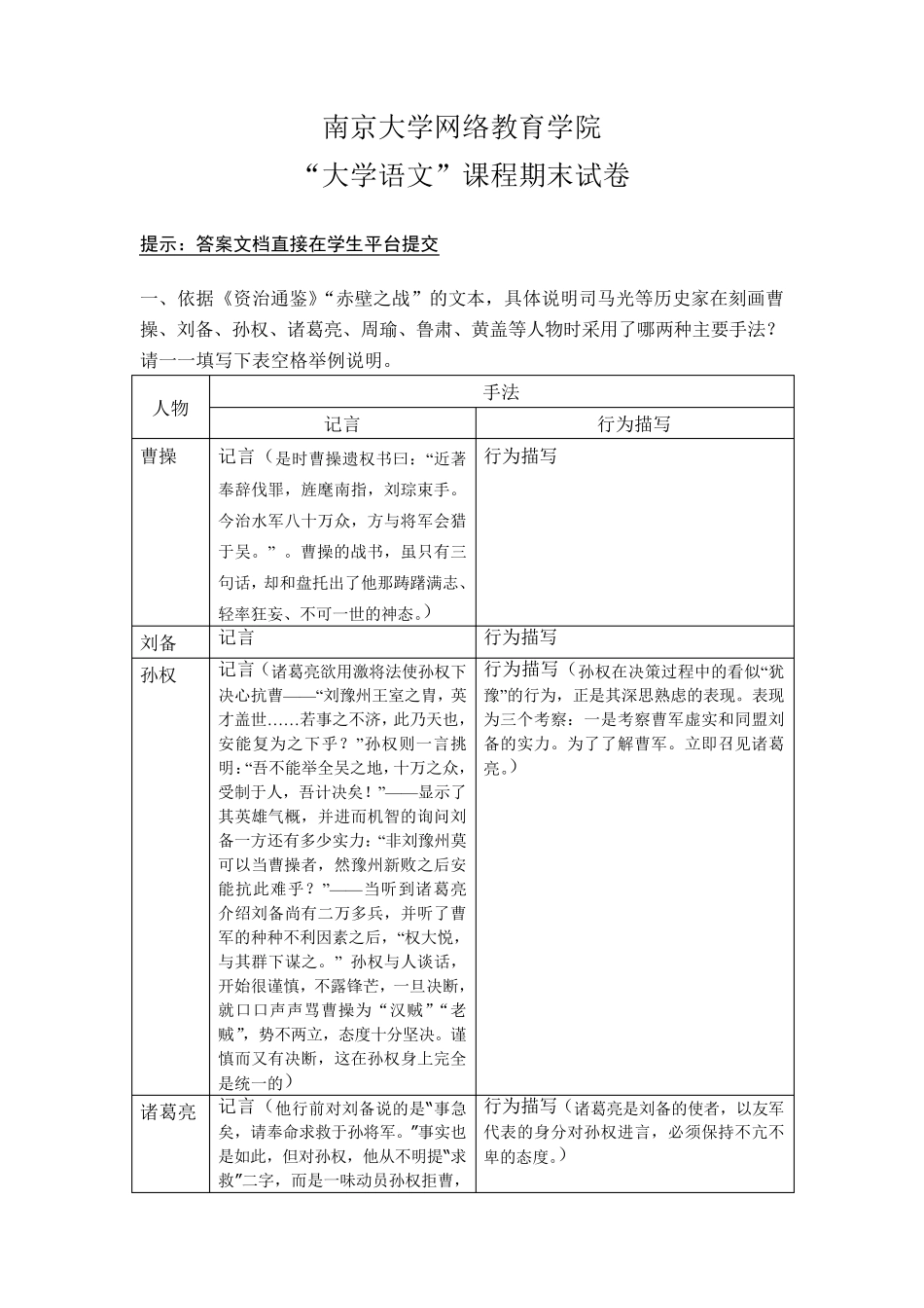 2013最新南大网院大学语文期末考试答案_第1页