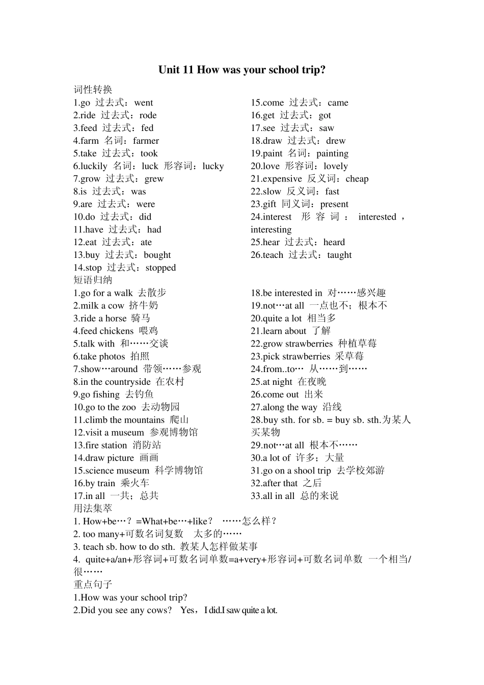 2013最新新目标七年级英语下册Unit11_How_was_your_school_trip_单元词语归纳及语法精讲_第1页
