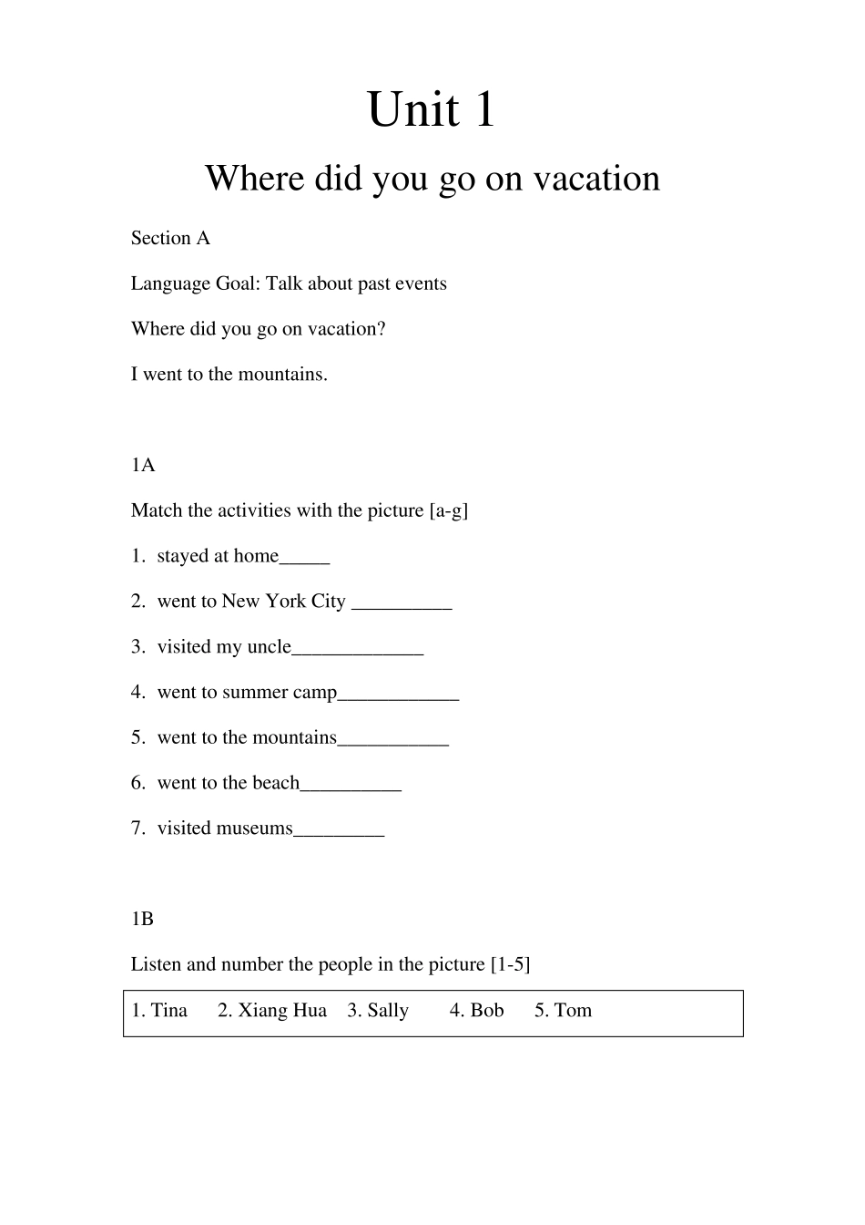 2013秋季人教八上英语unit1wheredidyougoonvacationword版课文_第1页