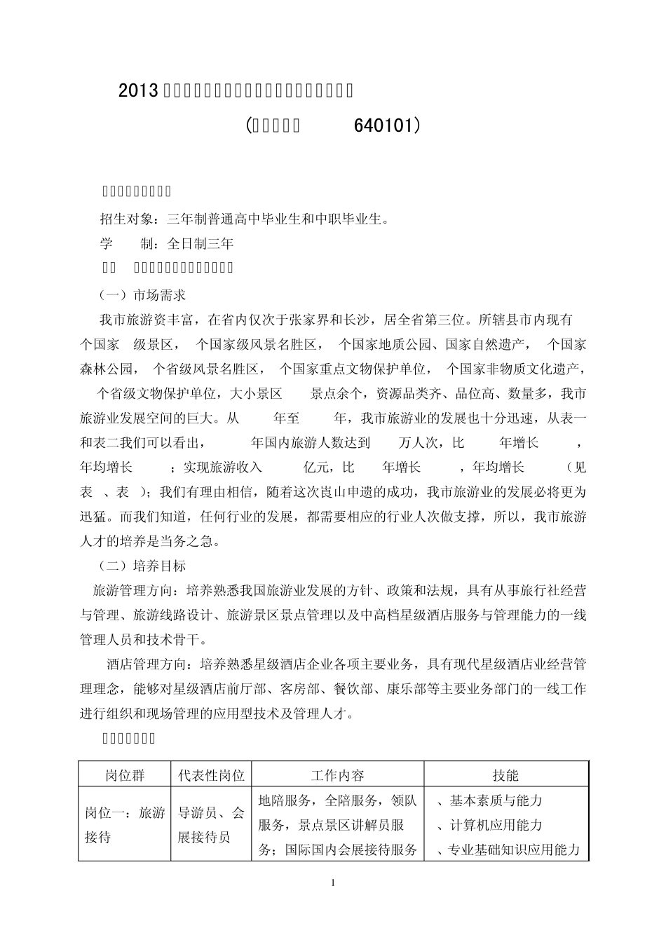 2013级旅游专业人才培养方案(修订)_第1页