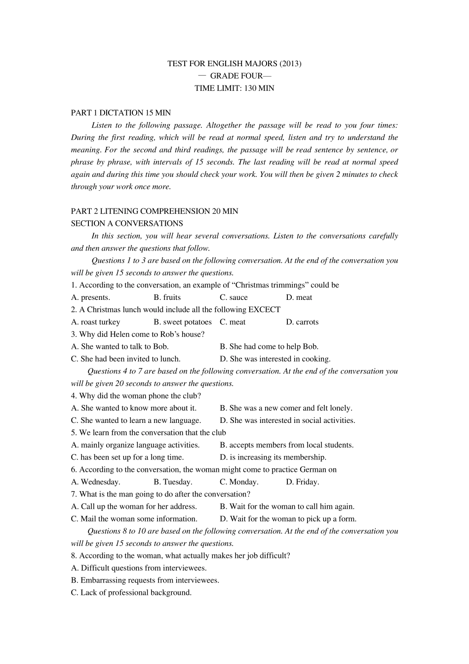 2013英语专业四级真题及答案详解(最新版本)_第1页