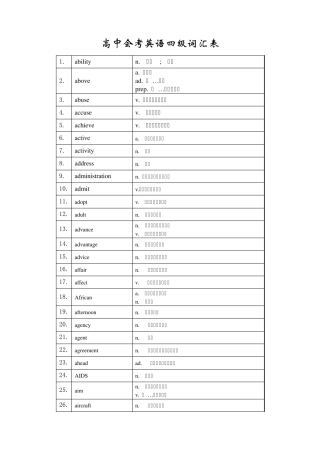2013高中会考英语四级词汇图表