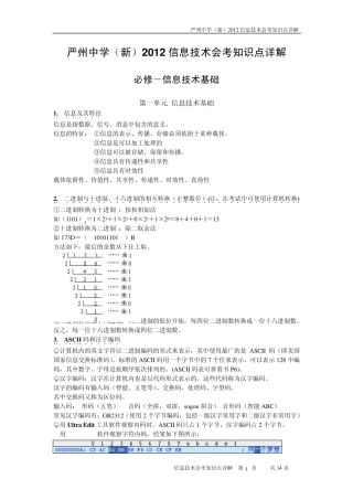 2013高考信息技术知识点详解(多媒体应用_