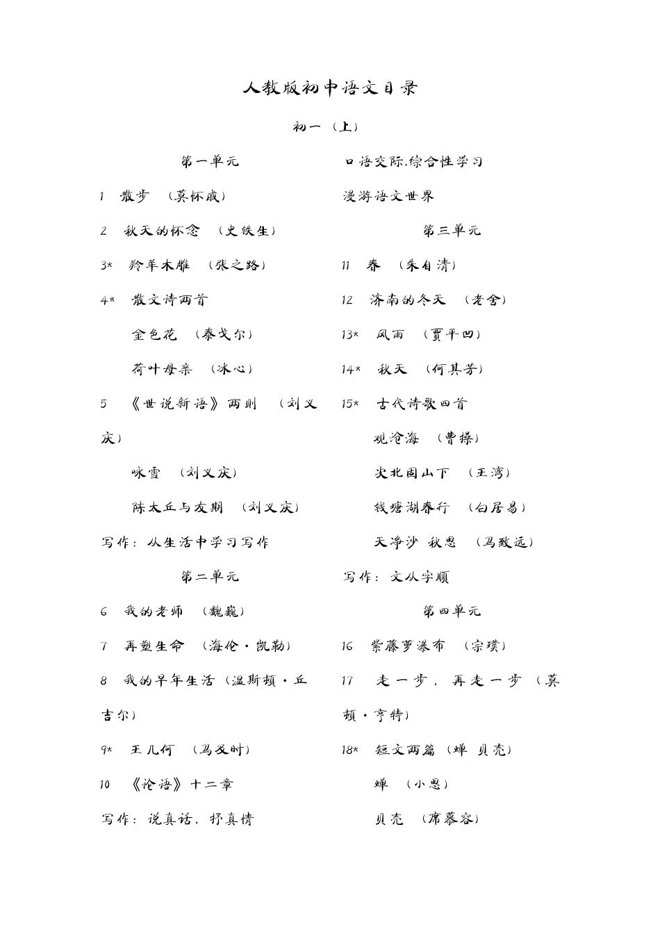 2014(改版后)最新人教版初一、初二、初三语文详细目录_第2页