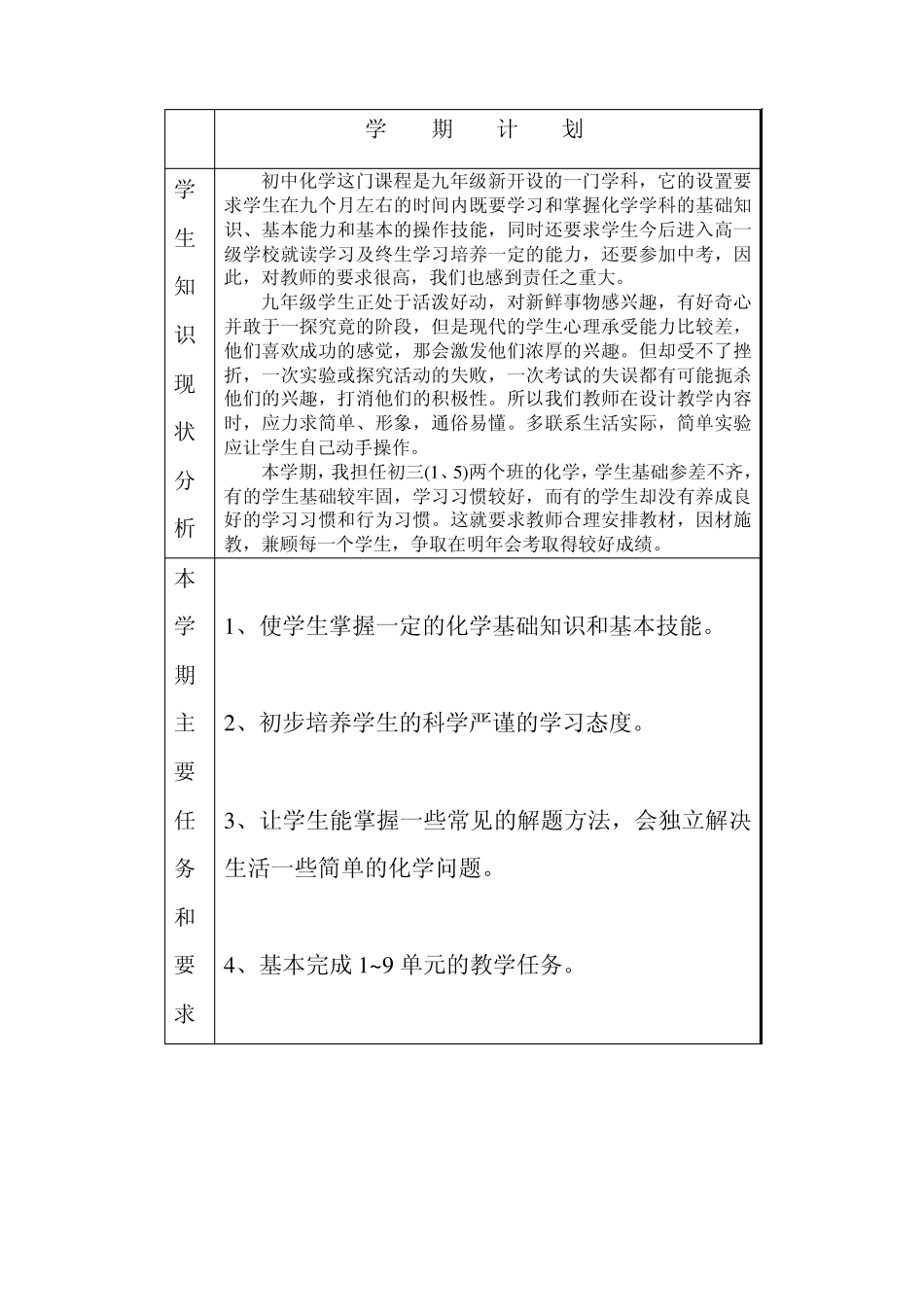 20142015学年上学期化学教学计划A4_第1页