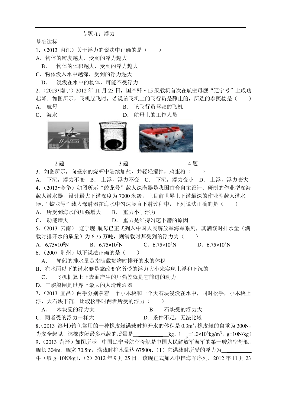2014中考物理分类精粹专题九：浮力(精编精析)_第1页