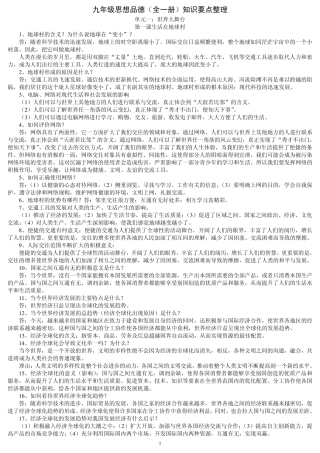 2014人民版九年级思想品德知识要点整理