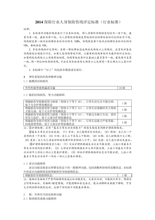 2014保险行业人身保险伤残评定标准
