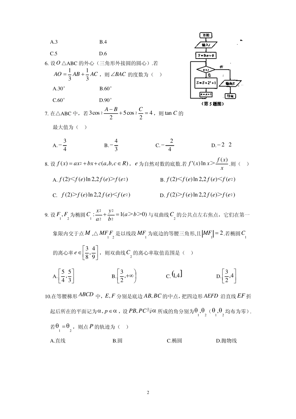 2014届浙江省杭州市高三二模数学(理)试题及答案_第2页