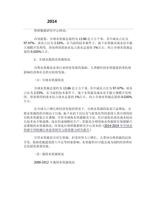 2014年中国水务行业市场发展现状