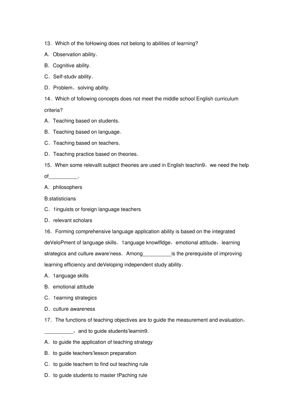 2014年中学教师资格证考试英语学科知识与教学能力(初级中学)试题及答案_第3页