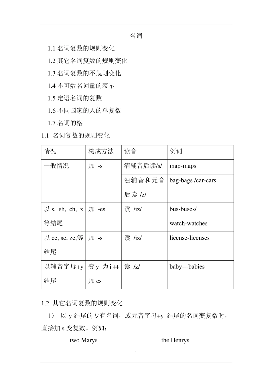 2014年中考英语语法考点专题总复习教案1名词_第1页