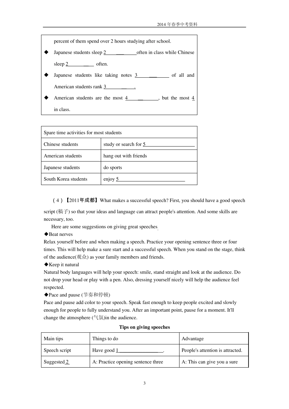 2014年中考英语阅读完成表格训练_第3页
