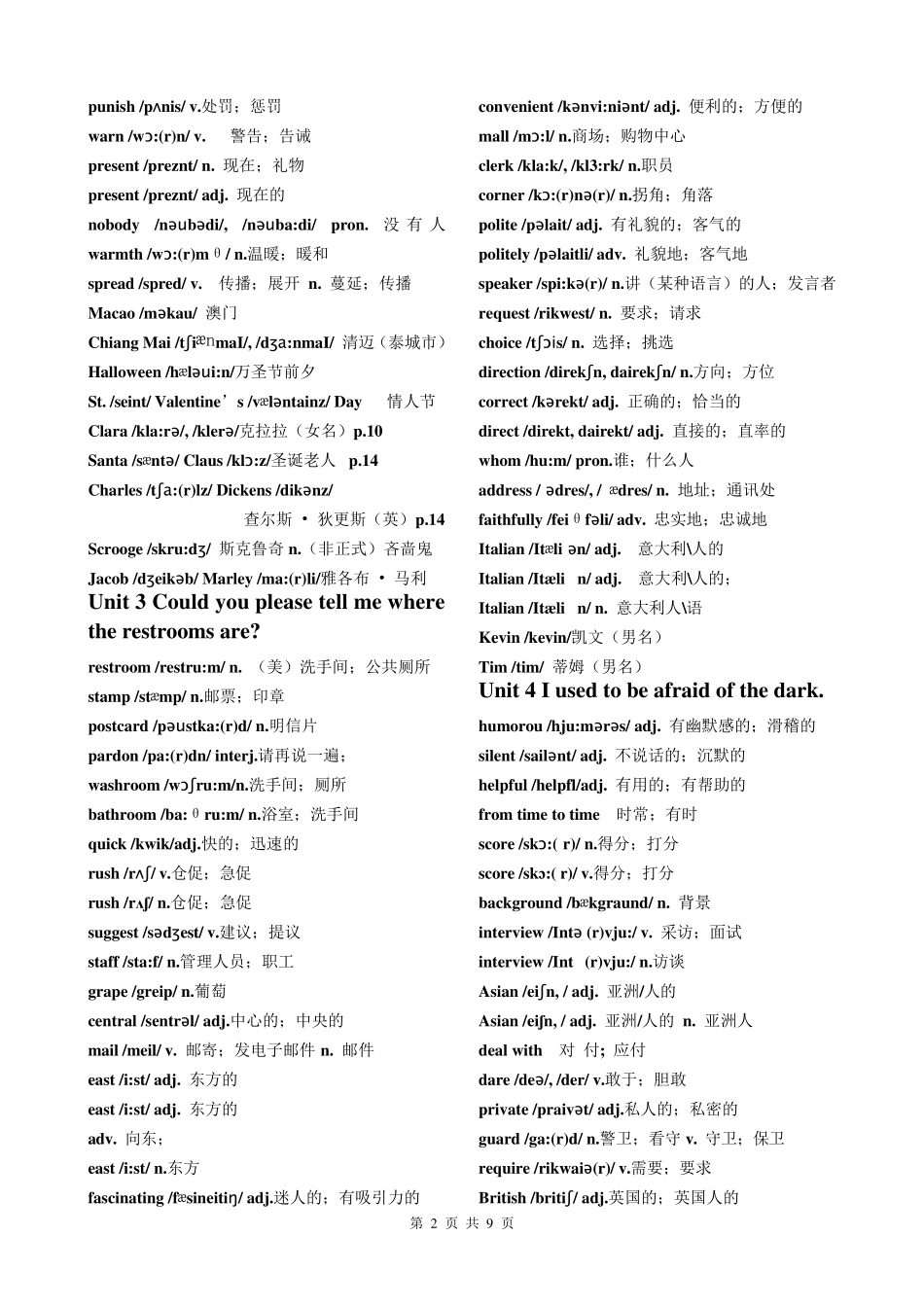 2014年九年级英语全册单词表人教版新目标英汉全(附音标)_第2页